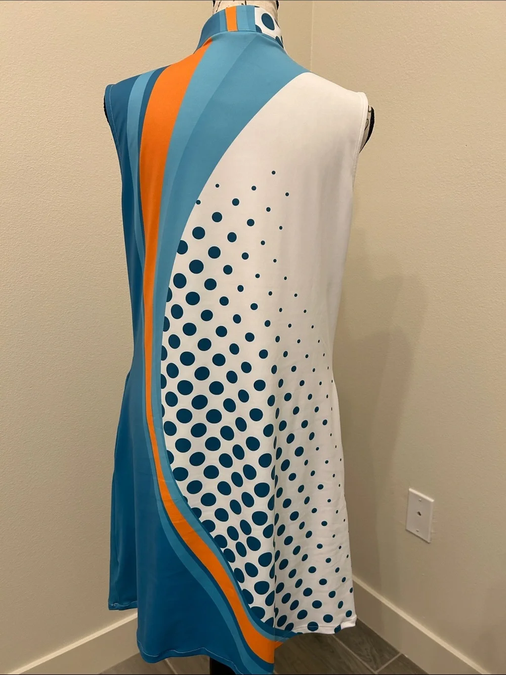 Cegolfs Sport Dress with Teal Polka Dot & Bright Orange Stripe - Picture 4 of 5